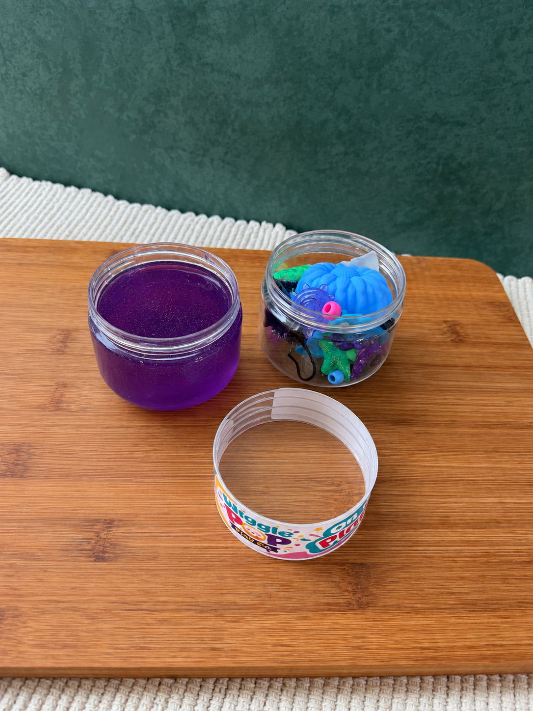 Double sided ocean theme play jar. Slime play jar. On the go slime jar.