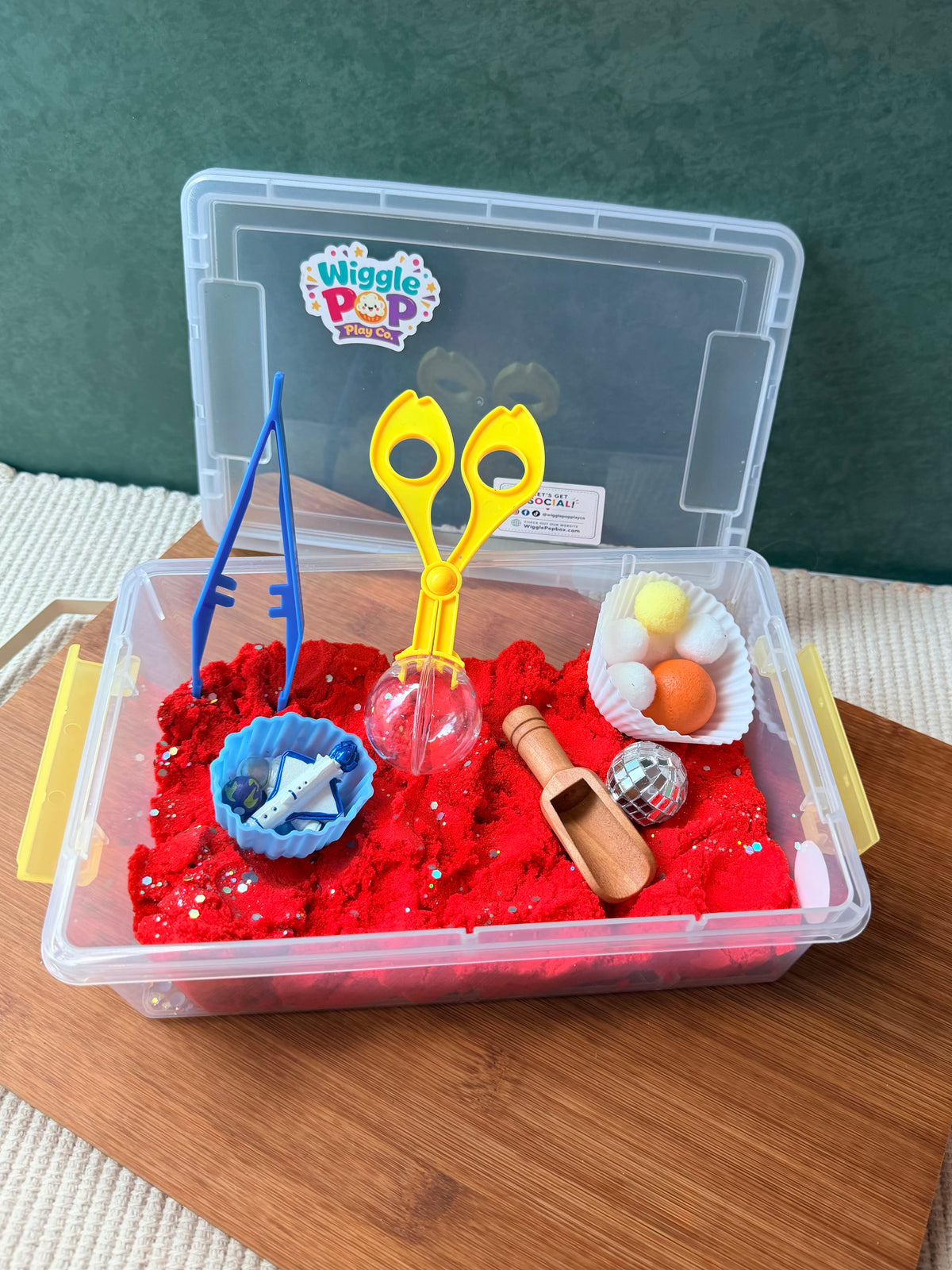Kinetic sand space theme sensory bin for kids 
