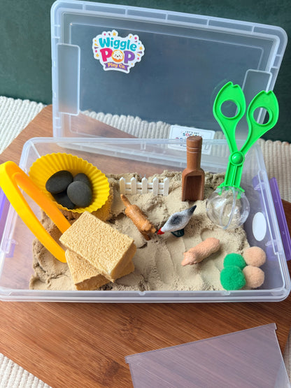 Farm themed kinetic sand sensory Kit. Kinetic sand sensory bin. 