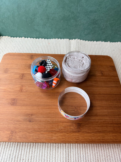 Double sided play jar. Travel play jar. Kids sensory jar. Kids play dough jar. Kids slime jar. 