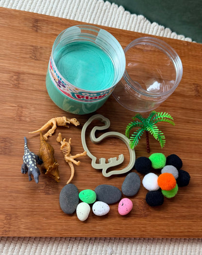 Dinosaur themed play dough jar 