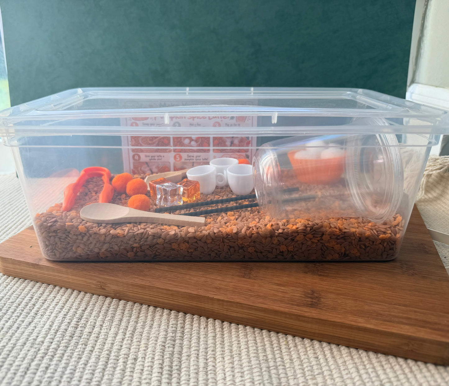 Pumpkin Spice Fall Sensory Bin | Themed kids sensory bin
