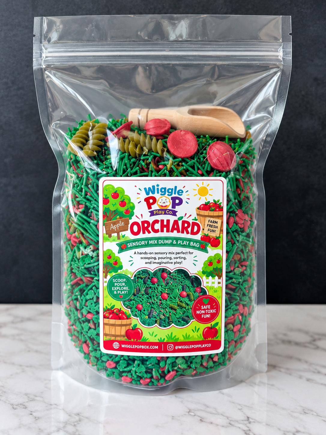 Apple orchard dump and play bag | kids sensory bin filler