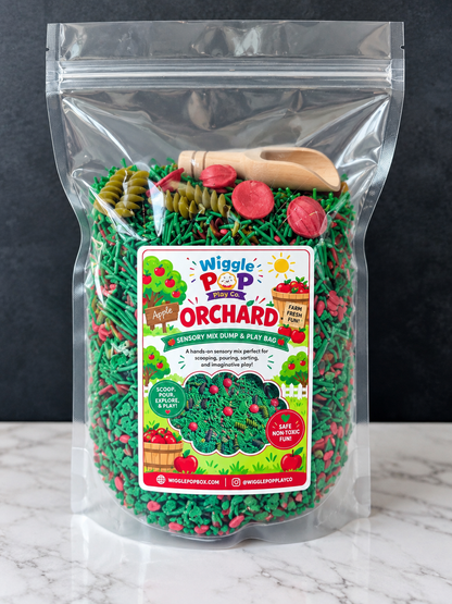 Apple orchard dump and play bag | kids sensory bin filler