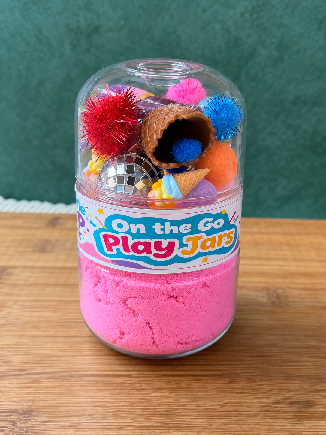 Double sided play jar. Double sided sensory jar. On the go play jar. Kids ice cream themed sensory jar. 