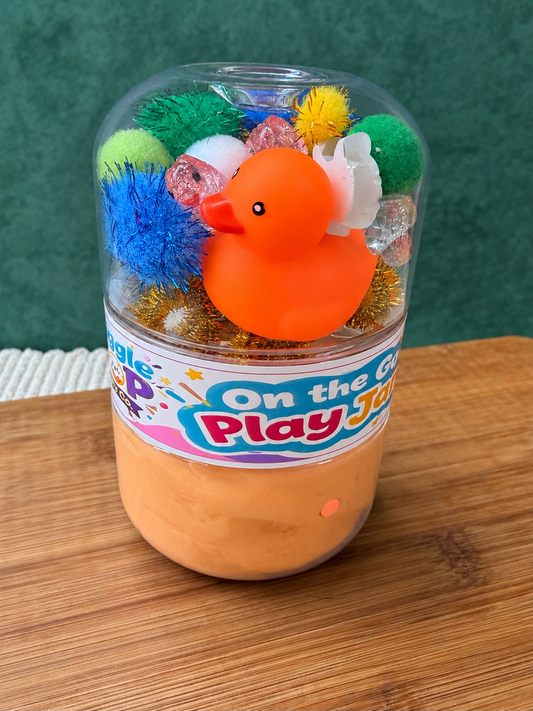 Duck themed sensory play dough jar. Double sided play dough sensory jar. 