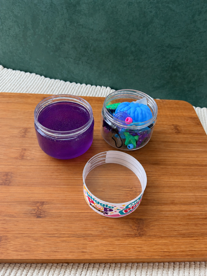 Double sided ocean theme play jar. Slime play jar. On the go slime jar. 