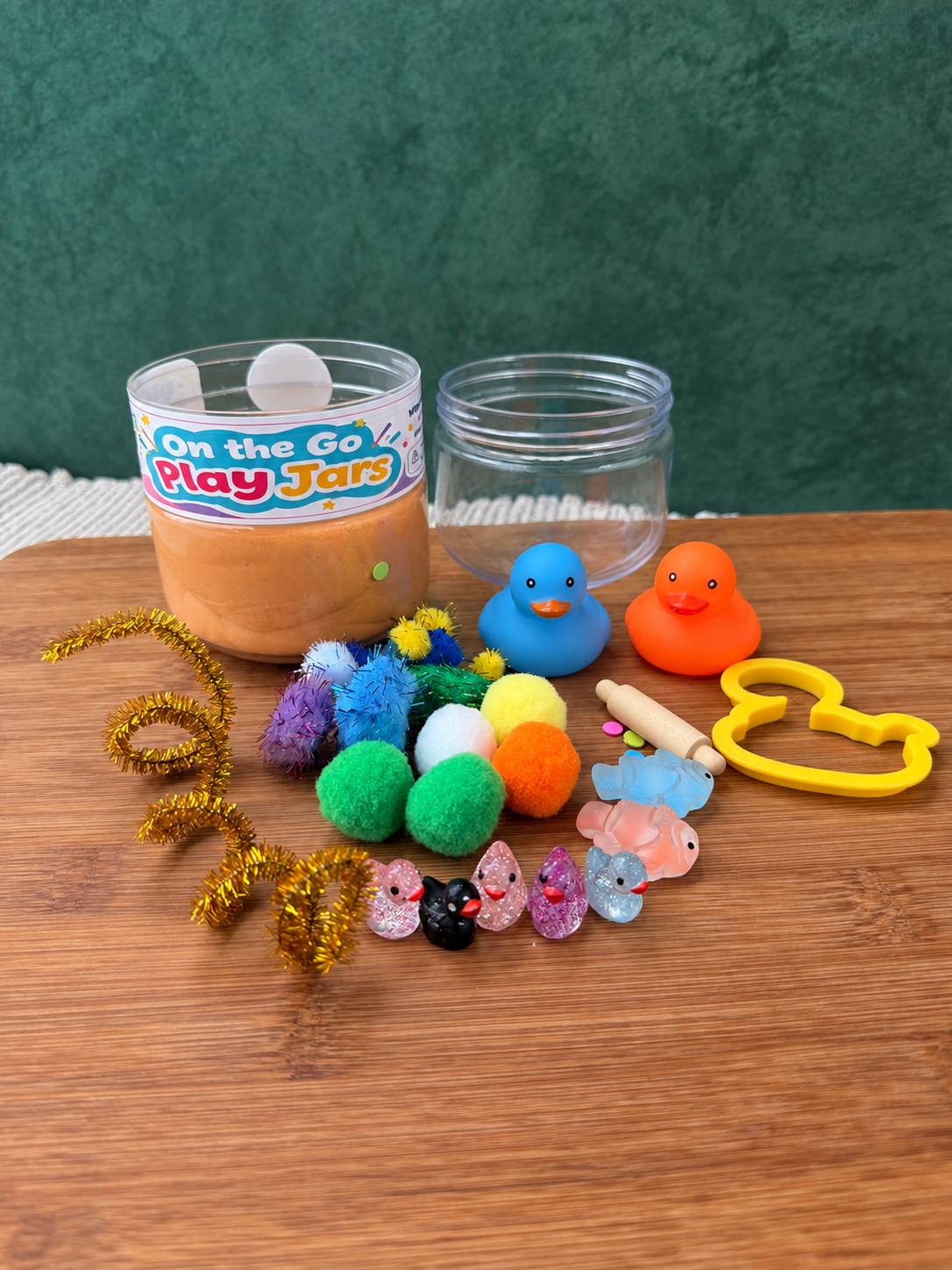 Duck themed play dough jar. Double sided sensory jar. Double sided play dough jar in a duck theme. 