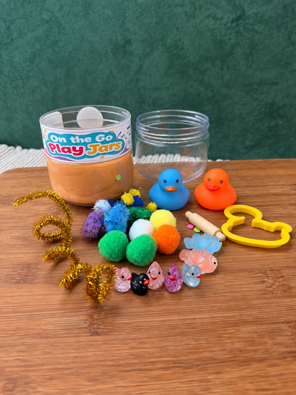Duck themed play dough jar. Double sided sensory jar. Double sided play dough jar in a duck theme. 